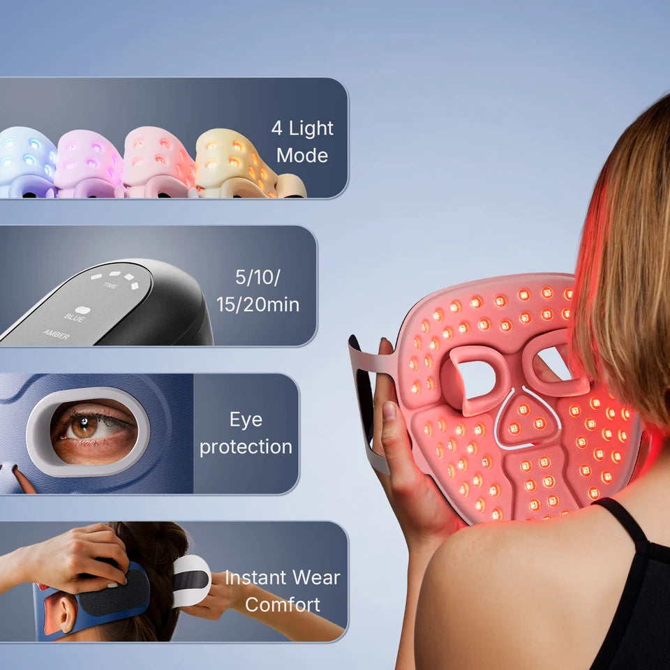 Arcticvo LED Light Therapy Face Mask - light modes, timer, eye protection, comfort fit